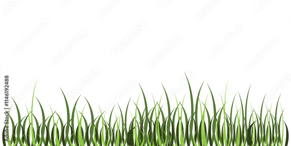 Fototapeta premium Green grass, weed plants for lawn, spring or summer field, garden or meadow. Borders and tufts of fresh grass blades isolated on white background, vector realistic set