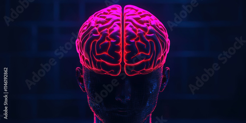 glowing pink brain illustration with dark background, symbolizing intelligence and creativity photo