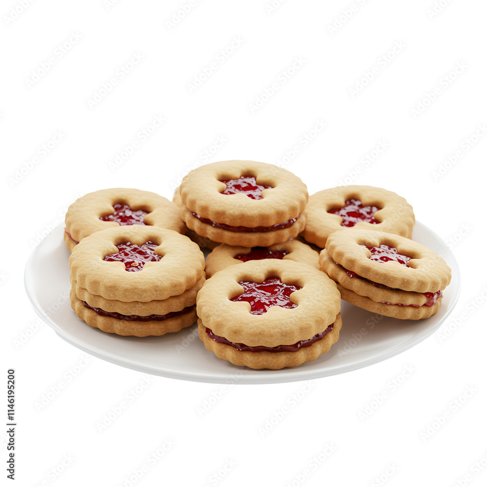 A plate of linzer cookies with raspberry jam filling A plate of linzer cookies with raspberry jam filling