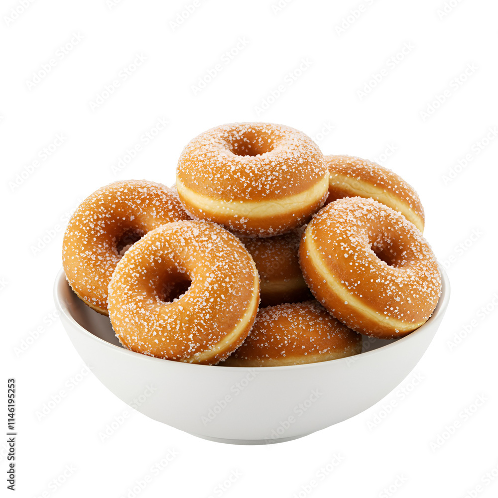 A bowl of freshly fried doughnuts coated in sugar A bowl of freshly fried doughnuts coated in sugar