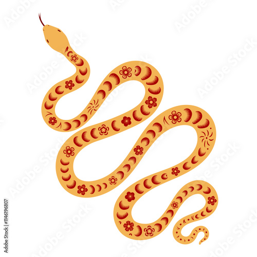 Chinese zodiac sign, paper cut snake character flat illustration. 2025 Lunar New Year hand drawn vector. Asian style design. Element for traditional holiday card, banner, poster, decor