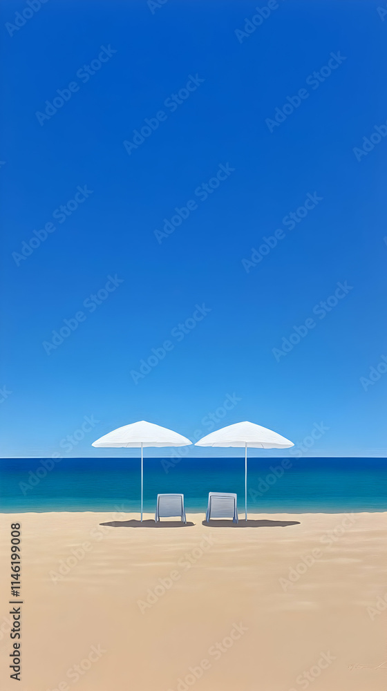 Beach Illustration: Serenity Under Umbrellas Beach Illustration: Serenity Under Umbrellas