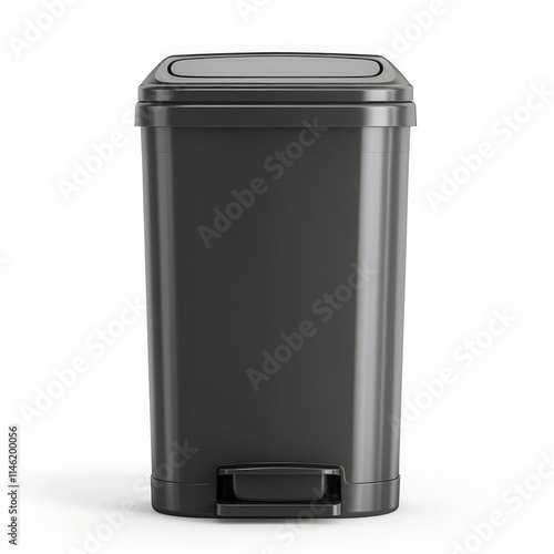 Dark gray closed pedal bin standing on white background photo