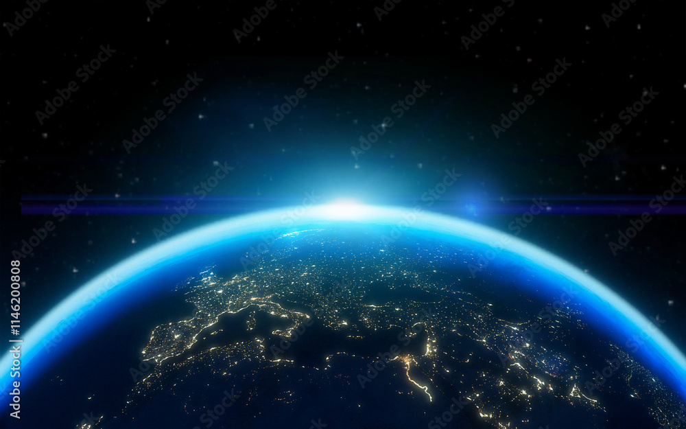 Fototapeta premium Planeta Terra e Europra vistos do espaço