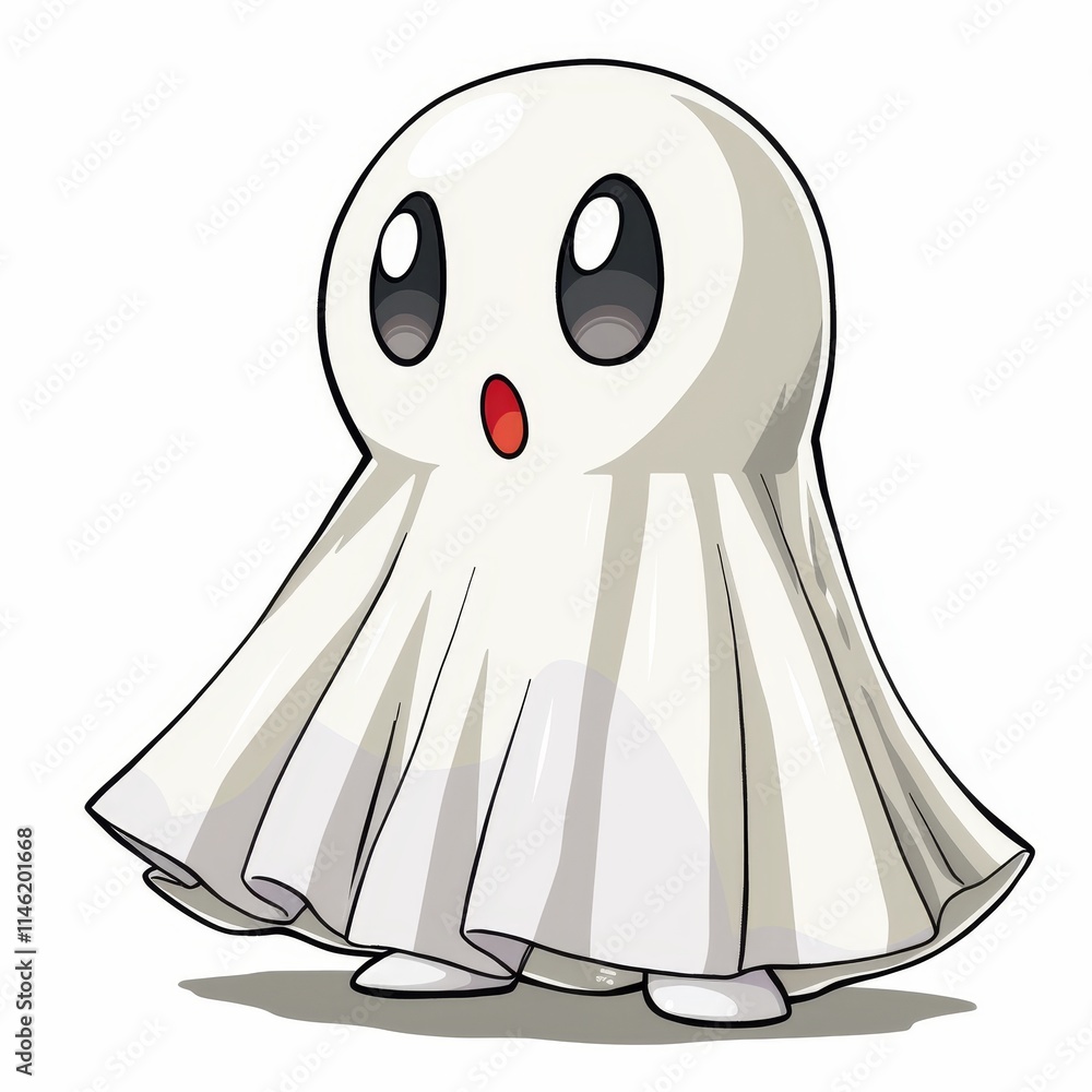 A cute cartoon ghost with big eyes and a surprised expression.