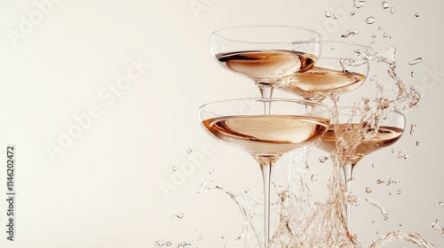 tower of champagne glasses.