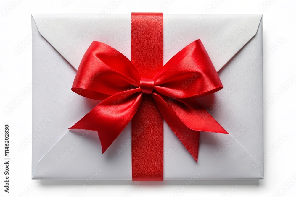 Red Bow Gift Card Envelope; Holiday Card; Festive Mail; Greeting Card; Christmas Card; Birthday Card; Special Occasion; White Background; Eye Level View Red Bow Gift Card Envelope; Holiday Card; Festive Mail; Greeting Card; Christmas Card; Birthday Card; Special Occasion; White Background; Eye Level View
