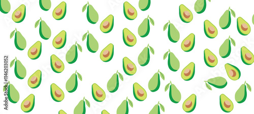 Avocado. Abstract set with avocado. Healthy vegan food. Botanical elements isolated on a white background. Vector Illustration.