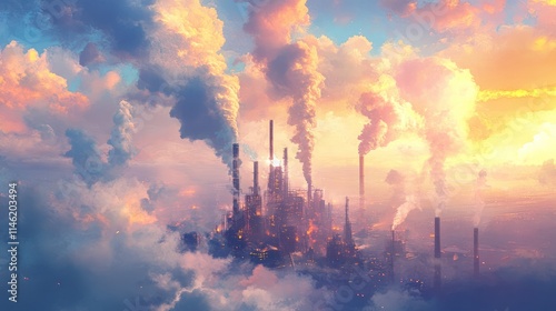 Apocalyptic Sunset: Industrial City in the Clouds