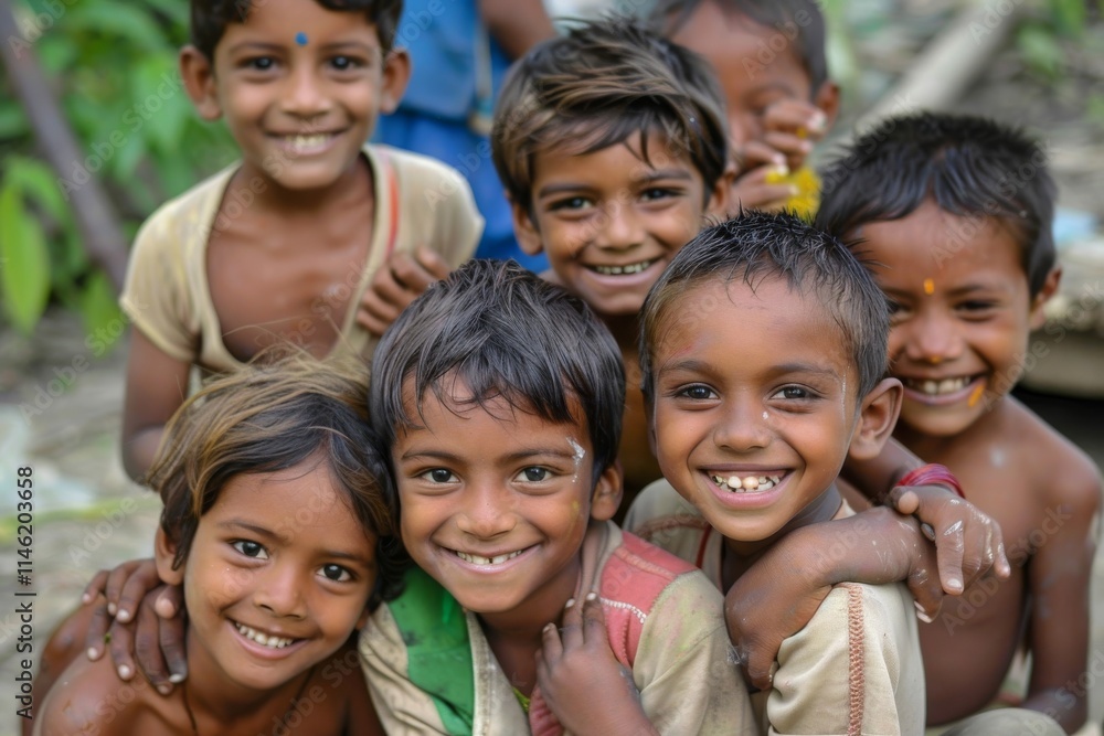 Group of indian children smiling and looking at camera. Selective focus. Group of indian children smiling and looking at camera. Selective focus.