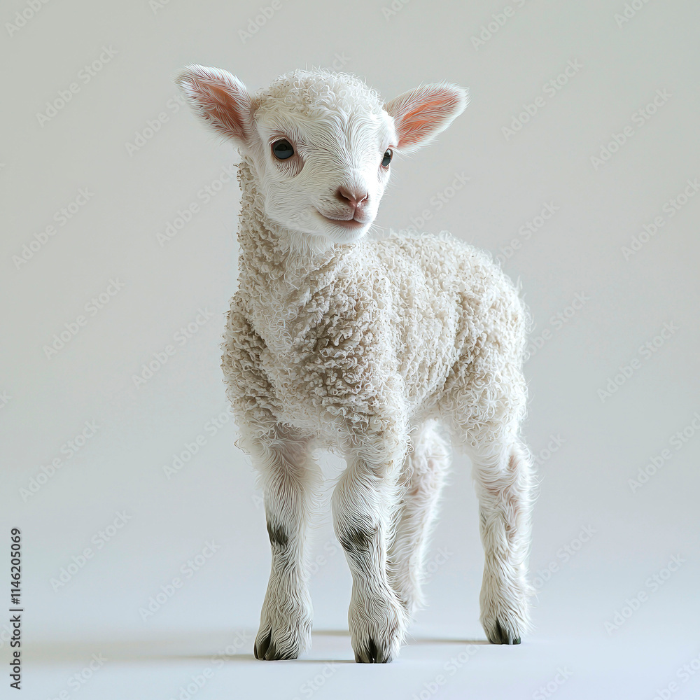 Fototapeta premium Adorable fluffy lamb standing.
