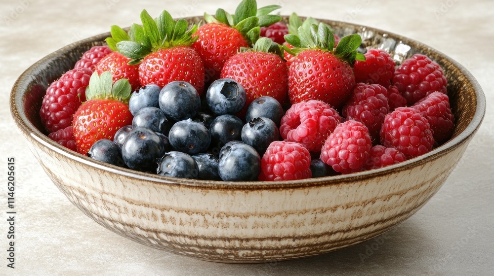 A bowl filled with fresh strawberries, blueberries, and raspberries, showcasing vibrant colors. A bowl filled with fresh strawberries, blueberries, and raspberries, showcasing vibrant colors.