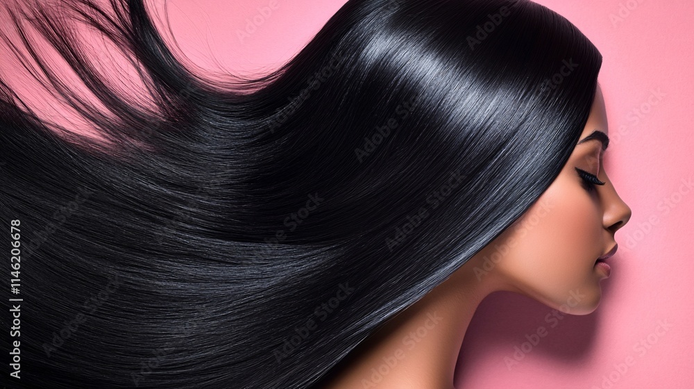 Obraz premium Portrait of a beautiful woman with long black hair. Beauty and fashion.