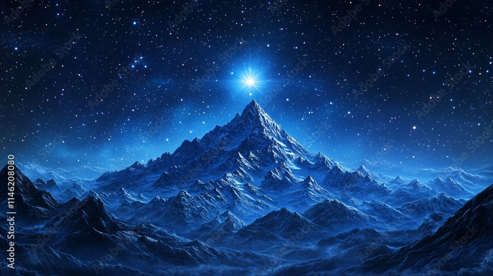 Snowy mountain peak in the night starry sky. 3D rendering. Snowy mountain peak in the night starry sky. 3D rendering.