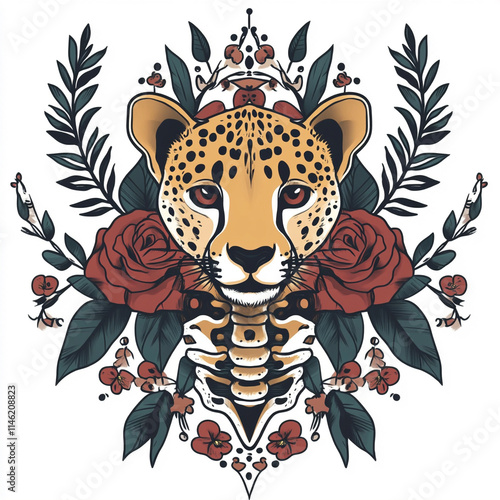 Geometric Cheetah tattoo flash illustration photo