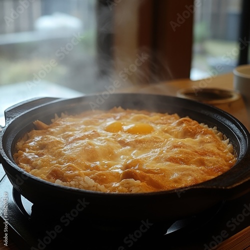 Steaming Oyakodon Preparation Chicken and Egg Delight Japanese Kitchen Culinary Guide Home Cooked Tasty Recipe photo