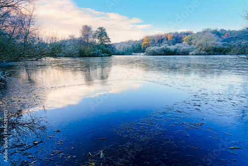 Ice forms on Mill Lake on a freezing November morning.