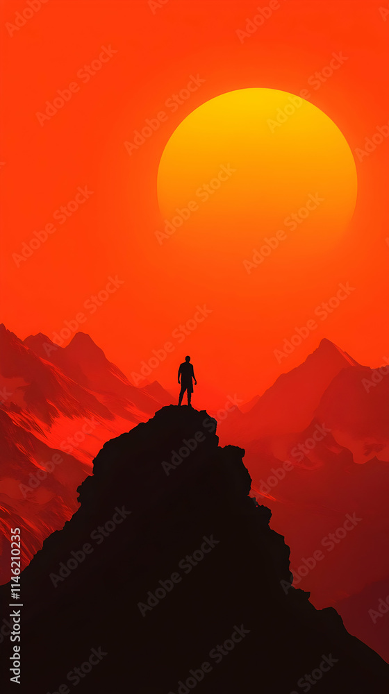 Sunset Mountaintop Silhouette Illustration Sunset Mountaintop Silhouette Illustration