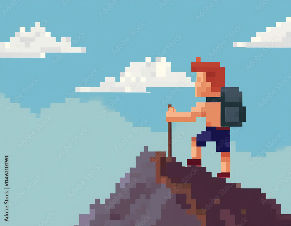 Man Climbing Mountain Pixel Art