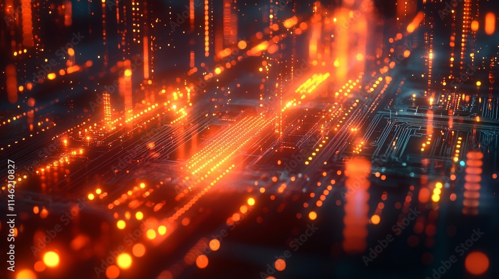 Fototapeta premium Futuristic Abstract Design with Circuit Patterns and Glowing Elements