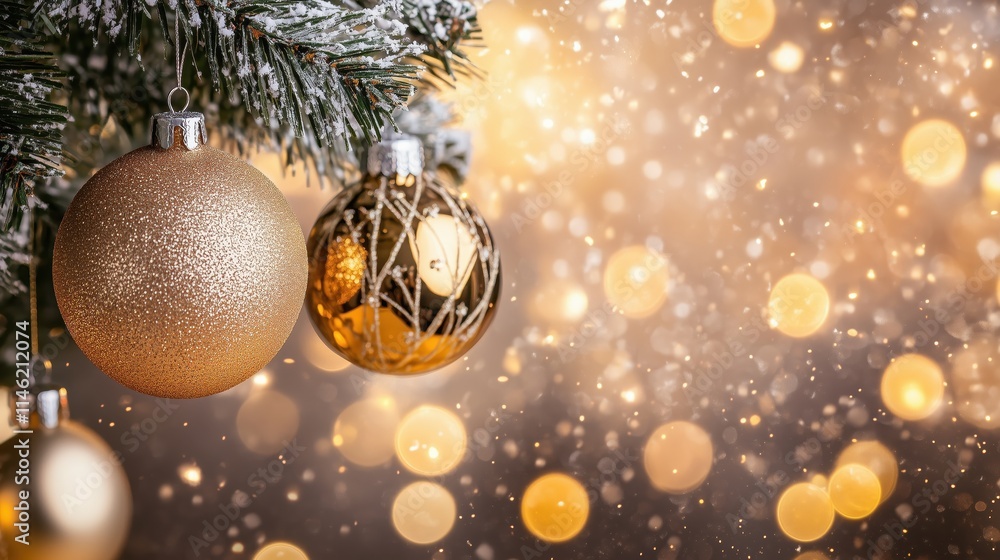 Sparkling Christmas Balls on Blurred Background. Close-up of sparkling Christmas balls hanging against a blurred background. Sparkling Christmas Balls on Blurred Background. Close-up of sparkling Christmas balls hanging against a blurred background.