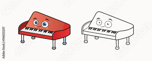 Set of Grand piano doodle isolated on white background