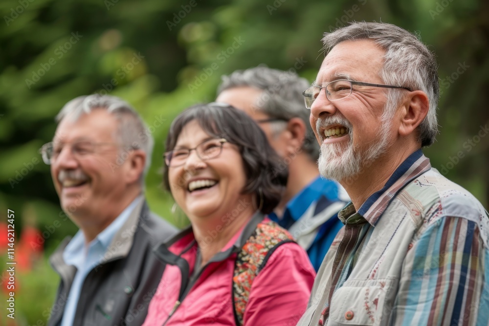 Group of senior friends laughing and having fun together in the park. Group of senior friends laughing and having fun together in the park.