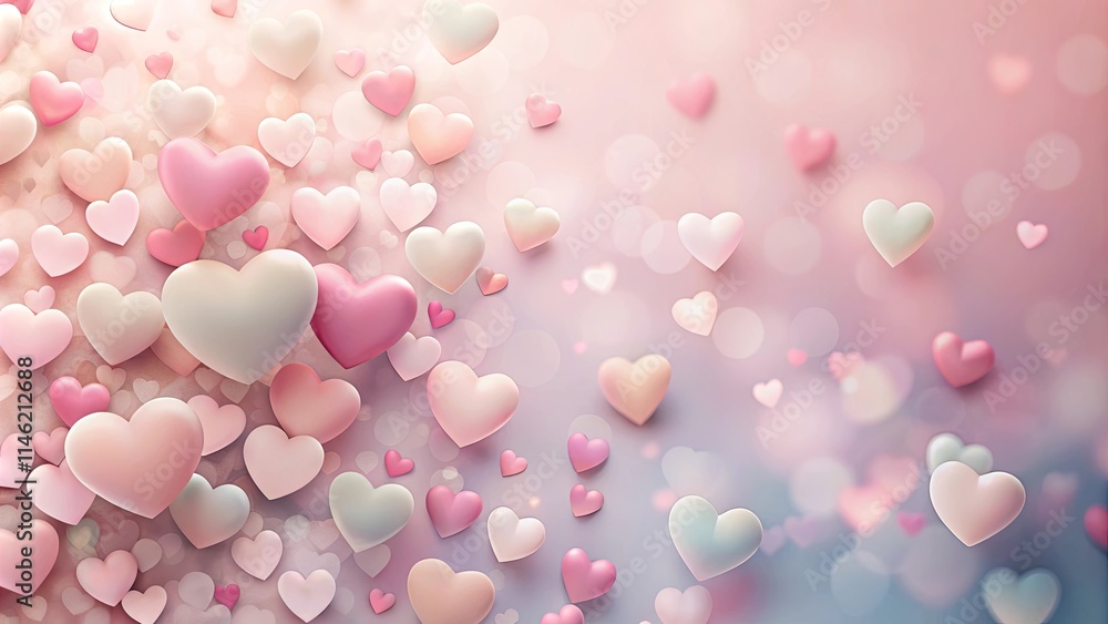 A Romantic Background of Pastel Hearts Floating on a Soft Bokeh A Romantic Background of Pastel Hearts Floating on a Soft Bokeh