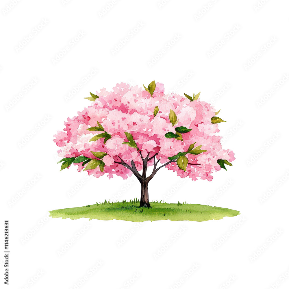 Fototapeta premium Lush Watercolor Cherry Blossom Garden Scene