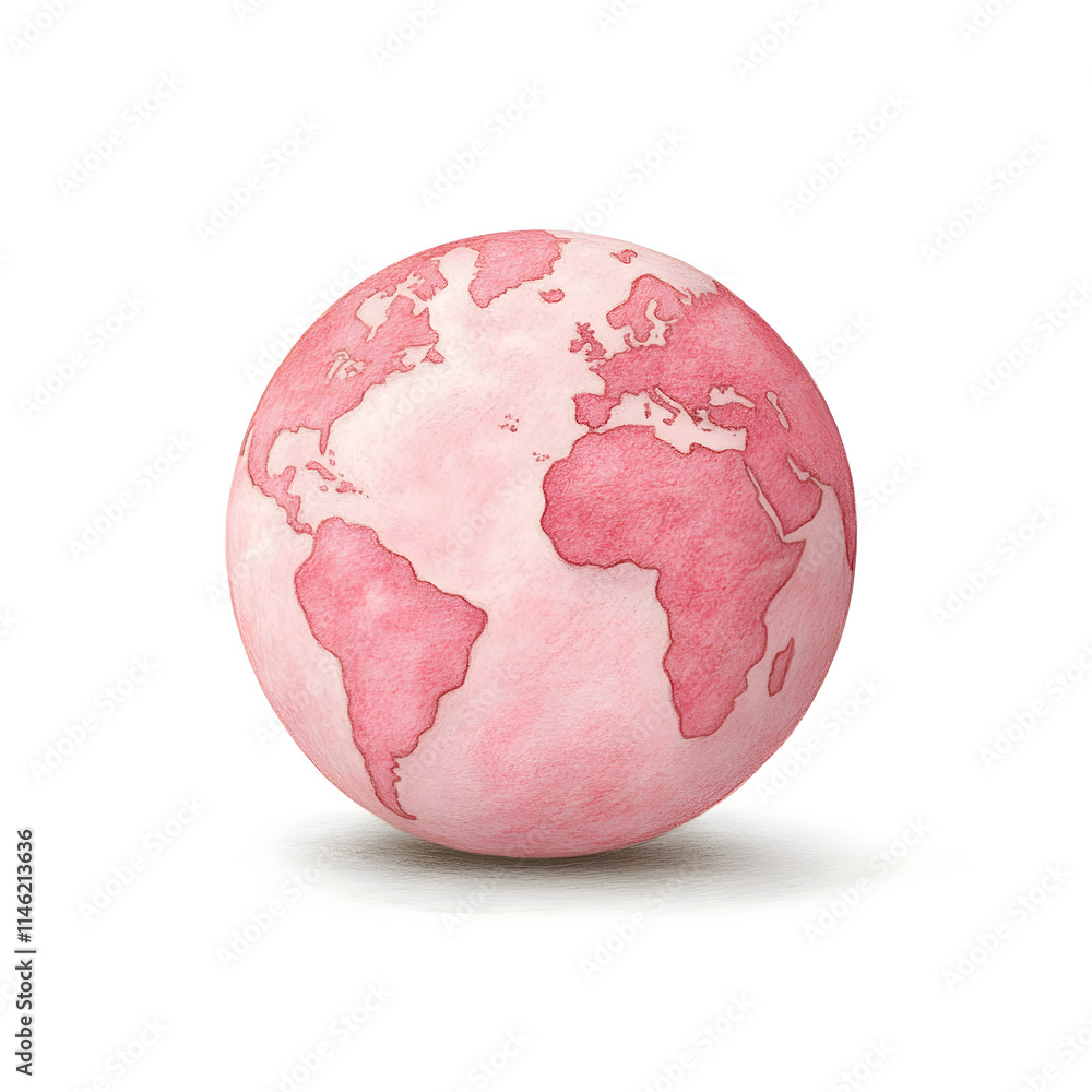 hand drawn globe illustration in pink tones, showcasing continents and oceans hand drawn globe illustration in pink tones, showcasing continents and oceans