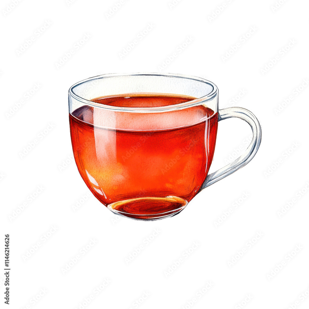 Delicate Watercolor Tea Cup in Glass Design Delicate Watercolor Tea Cup in Glass Design