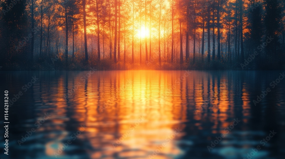 An impressionist cool wallpaper featuring a golden hour scene with symmetrical composition. Serene mood concept An impressionist cool wallpaper featuring a golden hour scene with symmetrical composition. Serene mood concept