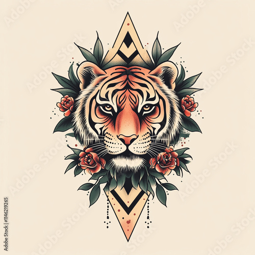 Geometric Tiger tattoo flash illustration photo