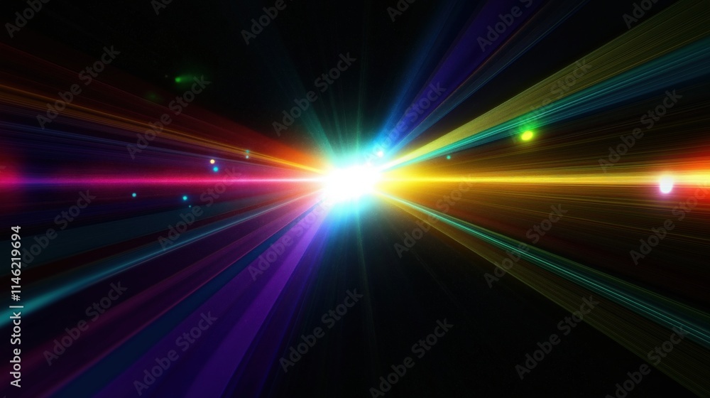 Lens flare with rainbow colors and glowing effects on a black background Lens flare with rainbow colors and glowing effects on a black background