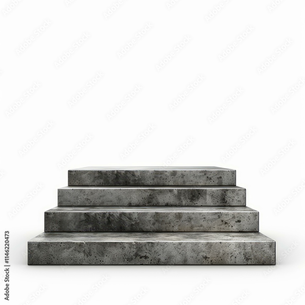 Four concrete steps forming a staircase leading to an empty top surface, isolated on white background Four concrete steps forming a staircase leading to an empty top surface, isolated on white background