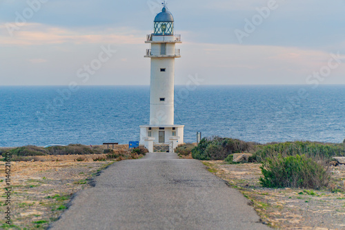 Formentera, baleares, faro Cap de Barbaria, cabo de Barbaria al atardecer  con el cielo rojo