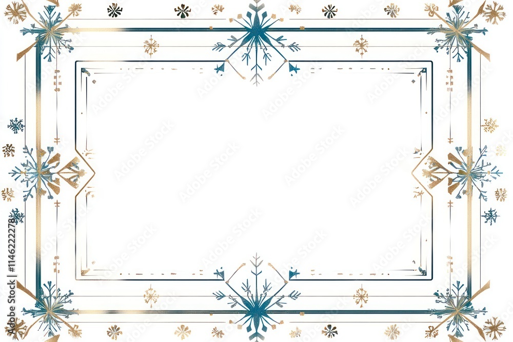 Obraz premium Elegant Art Deco Christmas Frame with Decorative Snowflakes and Holiday Borders for Seasonal Greetings and Festive Artwork Presentation