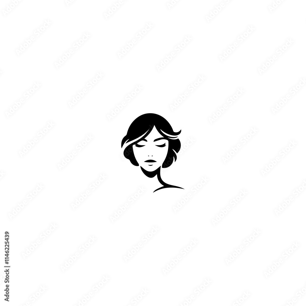 Obraz premium Beautiful woman face logo icon flat vector design. 