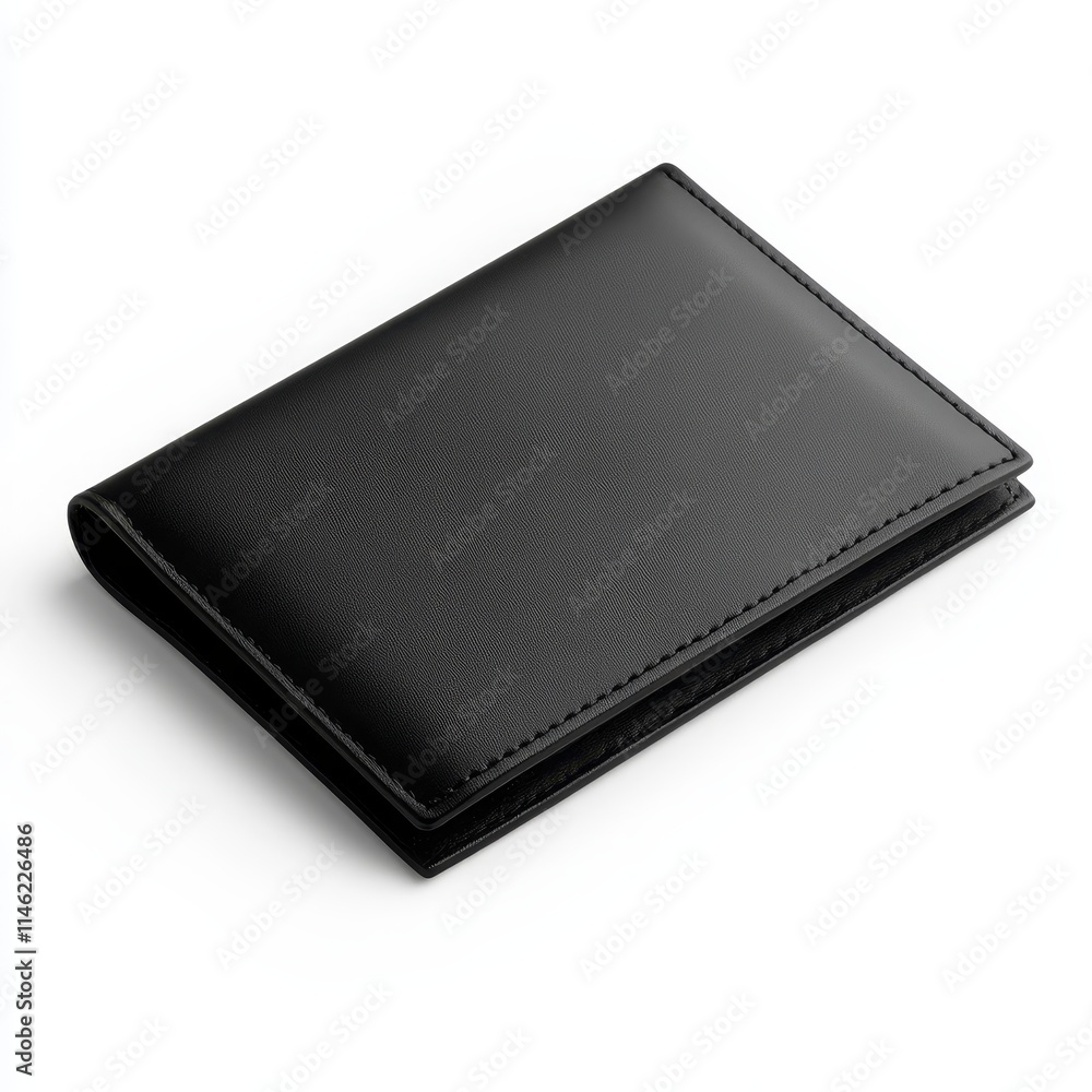 Sleek Black Leather Bifold Wallet with Card Slots and Hidden Compartment on White Background, Premium Quality Minimalist Design - Photorealistic Sleek Black Leather Bifold Wallet with Card Slots and Hidden Compartment on White Background, Premium Quality Minimalist Design - Photorealistic