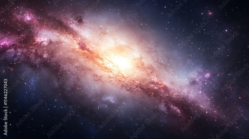 Fototapeta premium Vibrant spiral galaxy with bright core and cosmic dust.