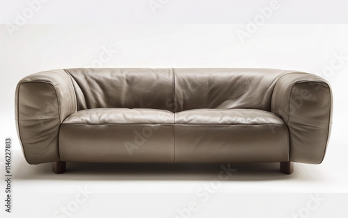 Aniline Leather Sofa in Soft Dove Grey on white background.PNG photo