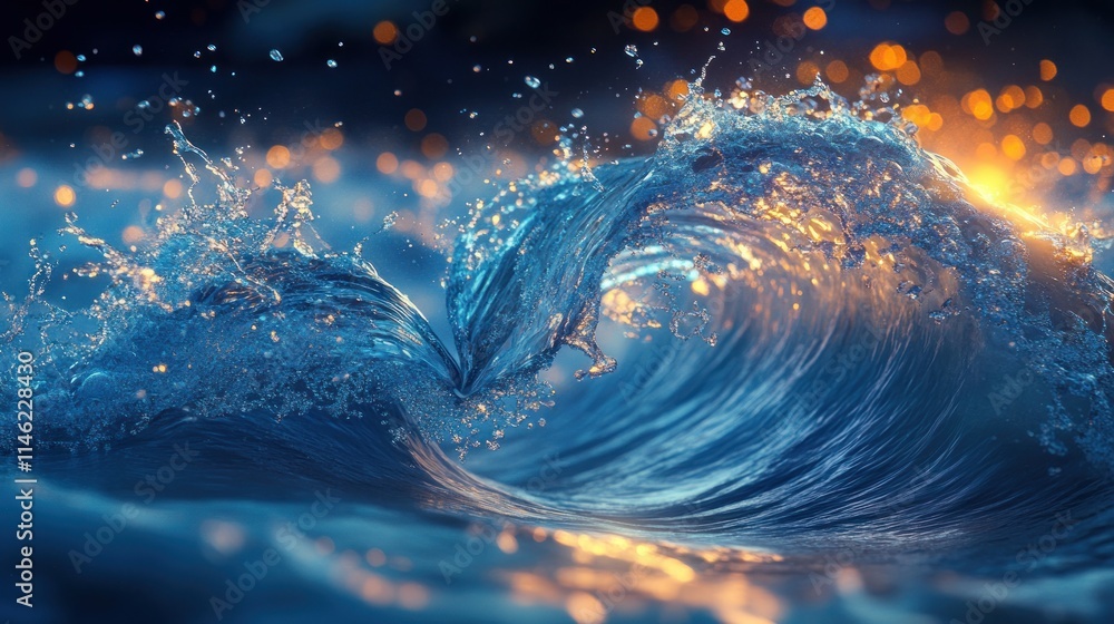A close-up view of ocean waves illuminated by soft, warm light, creating a serene atmosphere. A close-up view of ocean waves illuminated by soft, warm light, creating a serene atmosphere.