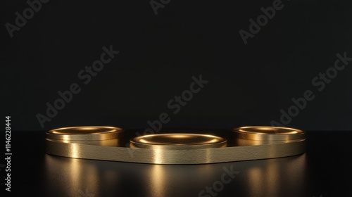 3d render of Gold podium on black background lighting platform golden.