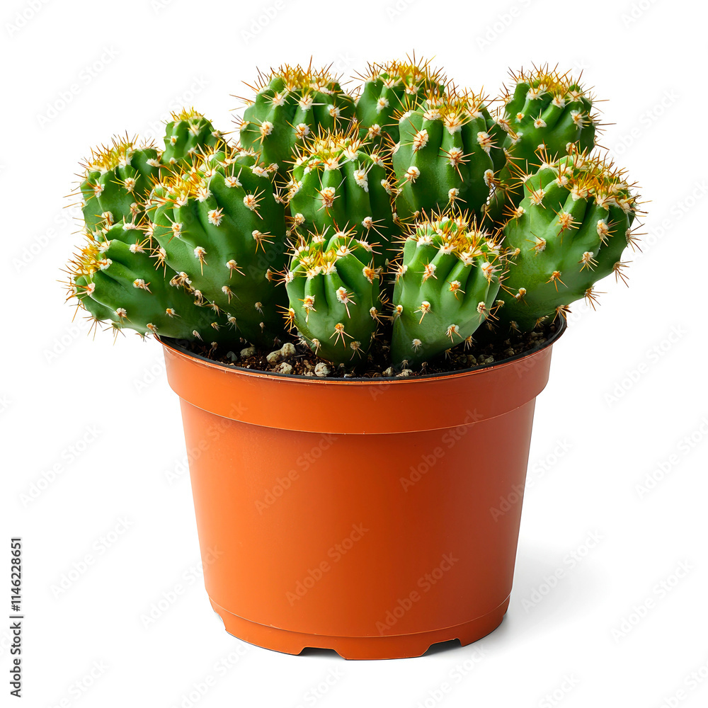 Green cactus in brown pot, isolated on white. Green cactus in brown pot, isolated on white.
