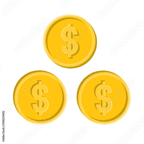 golden dollar sign, gold dollar sign, gold coin with sign, coin, dollar, money, finance, golden coin, three coin on white, coin on white, money on white, coin illustration, money png, png, coin png