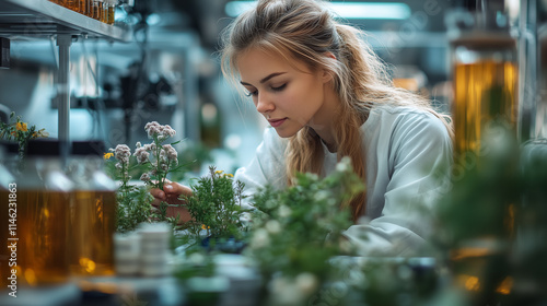 Scientist Researching Medicinal Plants in a Laboratory