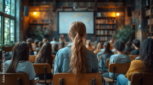 Students Attending a Lecture in a Cozy Library Setting