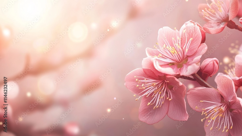 A serene close-up of pink cherry blossoms with a soft, dreamy background. A serene close-up of pink cherry blossoms with a soft, dreamy background.