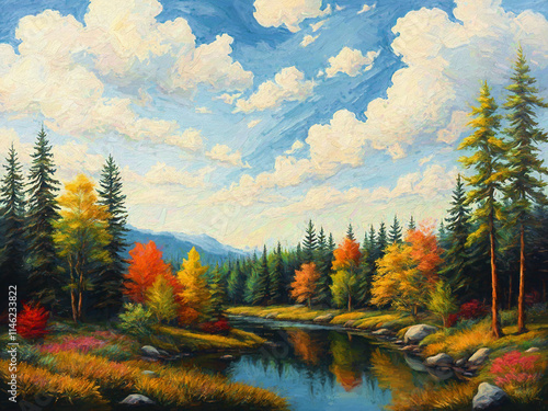 Ilustración de una pintura de un bosque. Generado con IA