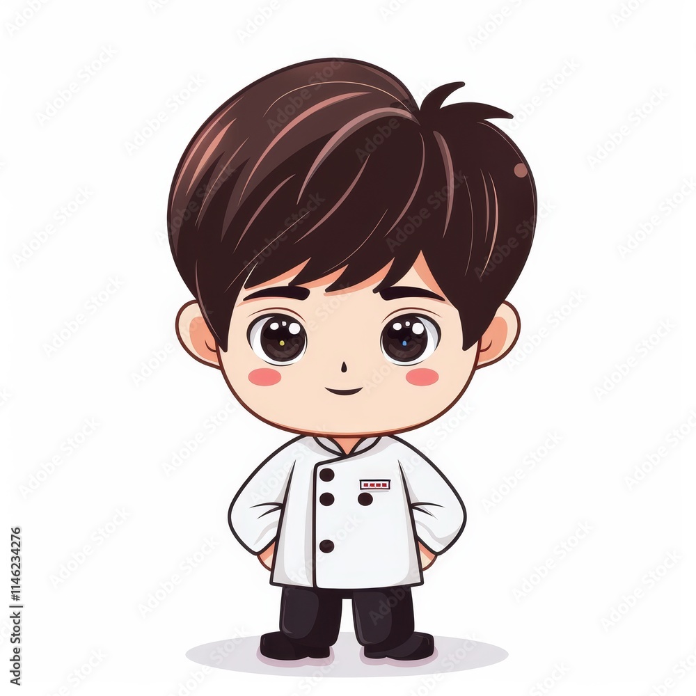 Cute cartoon chef boy with short brown hair. Cute cartoon chef boy with short brown hair.
